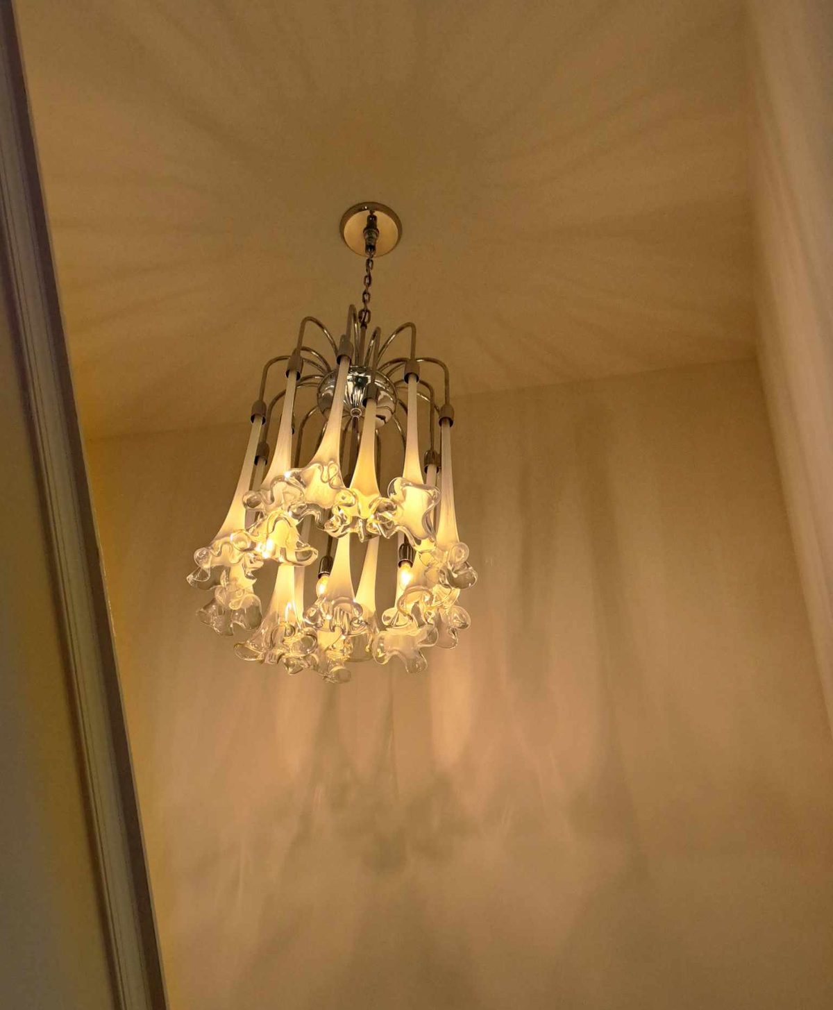 Flower-style chandelier installed